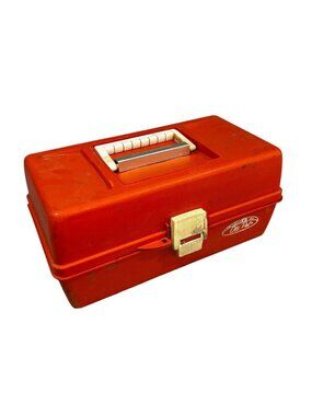 Vintage Old Pal Fishing Tackle Box Model 1040 Rust Color Orange Plus Contents!